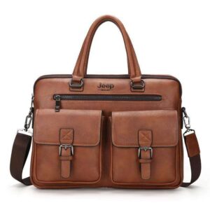 Multi-Pocket Leather Briefcase Messenger Bag